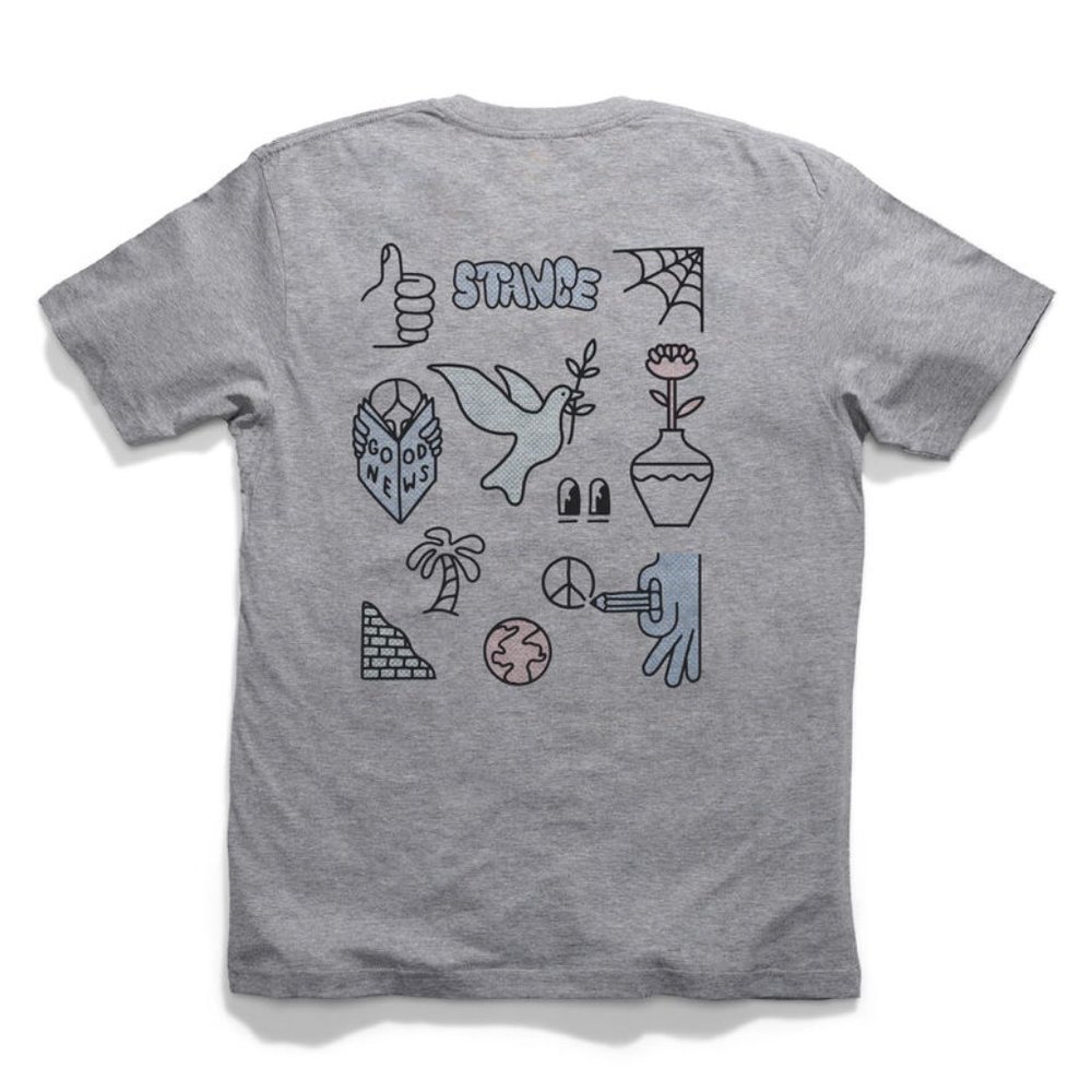NWT Stance The Crew Men's SS T-Shirt SKETCHY Dove Peace Heather Gray Small